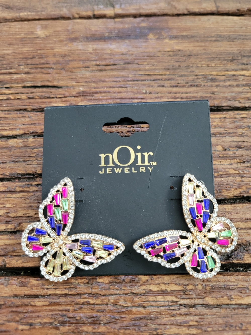 nOir Jewelry Multicolor Crystal Butterfly Brooch - Gold Tone
